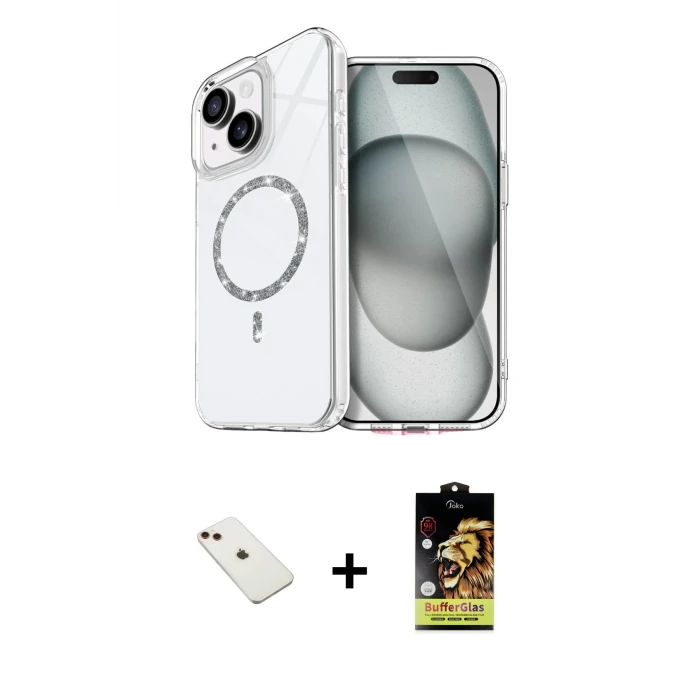 ieg™ iPhone 14 Kılıf Kıvılcım Form Prime - Siyah Buffer Cam Ekran Koruyucu + Diamond Kamera Lens - KI