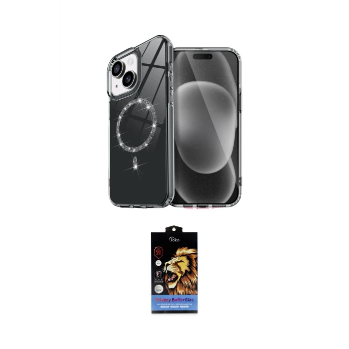 ieg™ iPhone 14 Kılıf Kıvılcım Form Prime - Siyah Buffer Hayalet Cam Ekran Koruyucu