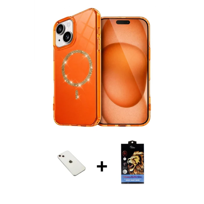 ieg™ iPhone 14 Kılıf Kıvılcım Form Prime - Siyah Buffer Hayalet Cam Ekran Koruyucu + Diamond Kamera Lens - PE