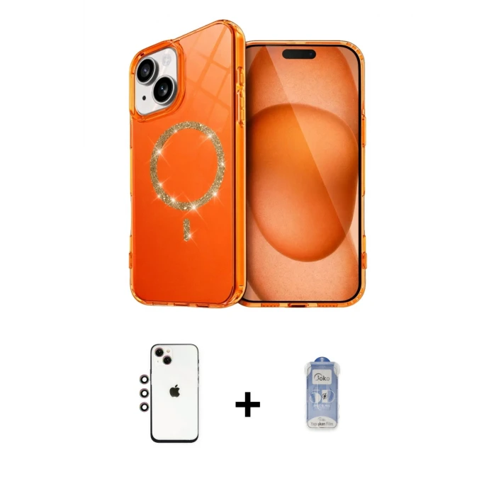 ieg™ iPhone 14 Kılıf Kıvılcım Form Prime - Siyah Joko Magic 5D Cam + Shine Kamera Lens - GI