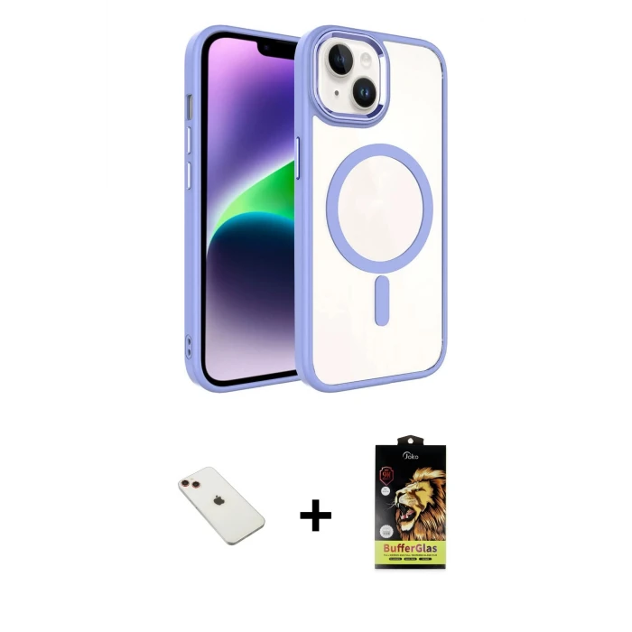 ieg™ iPhone 14 Kılıf Kıvılcım Prime - Siyah Buffer Cam Ekran Koruyucu + Diamond Kamera Lens - KI