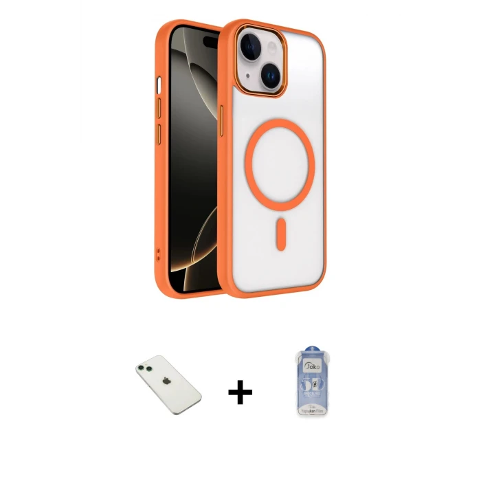 ieg™ iPhone 14 Kılıf Kıvılcım Prime - Siyah Joko Magic 5D Cam + Diamond Kamera Lens - YL