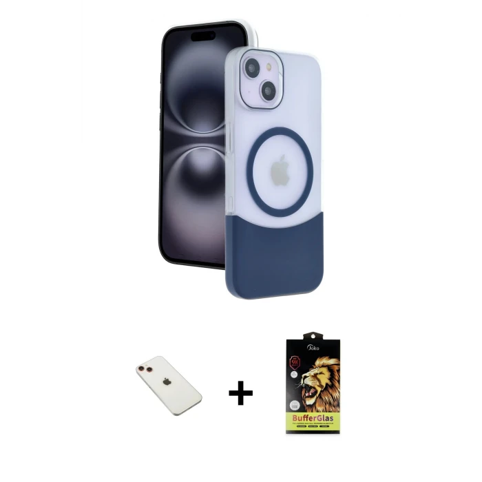 ieg™ iPhone 14 Kılıf Kozmos Form Özel Seri - Siyah Buffer Cam Ekran Koruyucu + Diamond Kamera Lens - KI