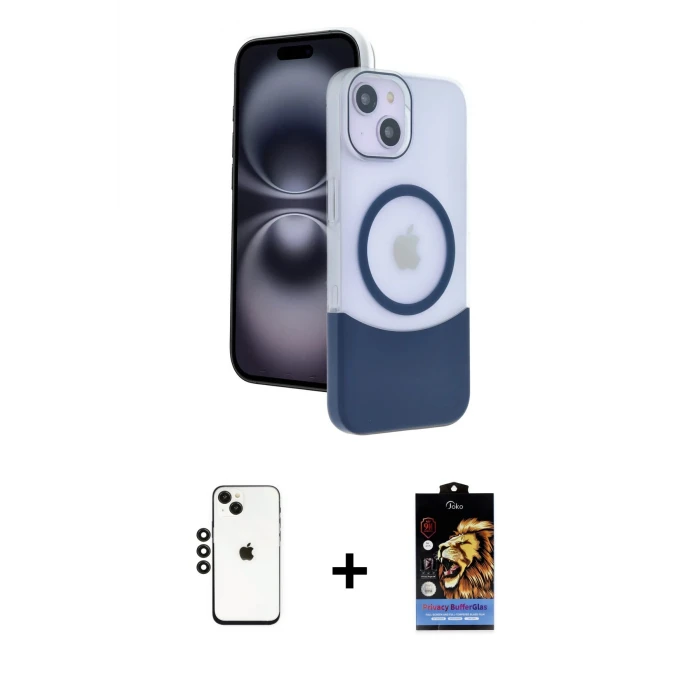 ieg™ iPhone 14 Kılıf Kozmos Form Özel Seri - Siyah Buffer Hayalet Cam Ekran Koruyucu + Shine Kamera Lens - SH