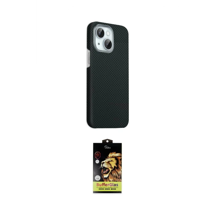 ieg™ iPhone 14 Kılıf Kozmos Klasik Prime - Siyah Buffer Cam Ekran Koruyucu