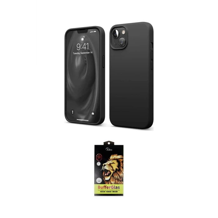 ieg™ iPhone 14 Kılıf Kozmos Yansıma Özel Seri - Siyah Buffer Cam Ekran Koruyucu