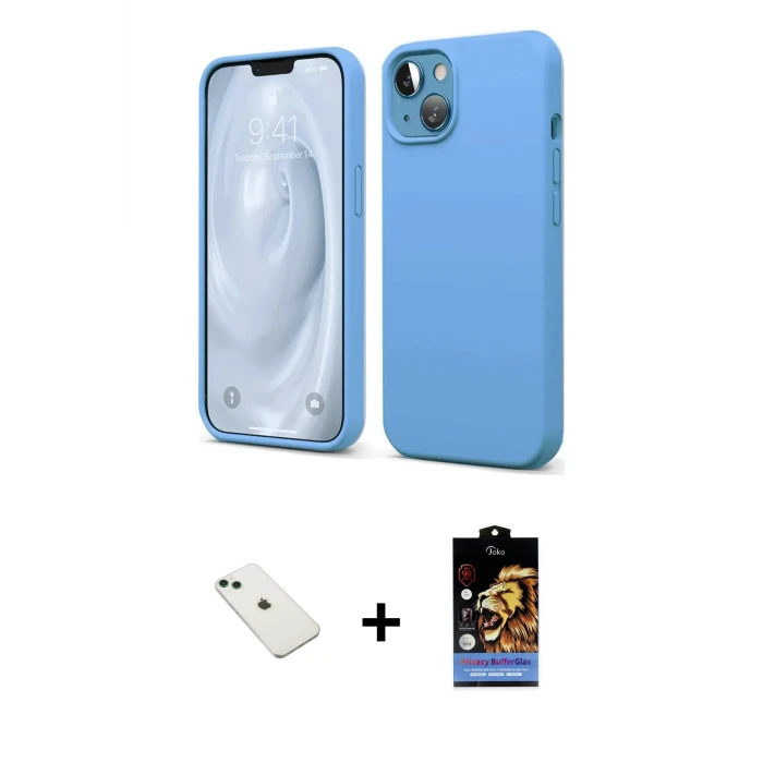 ieg™ iPhone 14 Kılıf Kozmos Yansıma Özel Seri - Siyah Buffer Hayalet Cam Ekran Koruyucu + Diamond Kamera Lens - YL