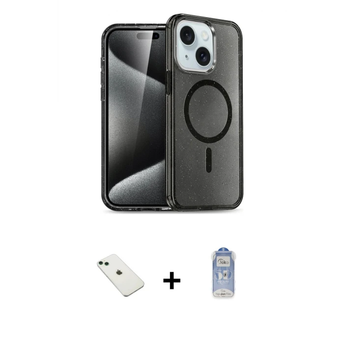 ieg™ iPhone 14 Kılıf Nova Asil Prime - Siyah Joko Magic 5D Cam + Diamond Kamera Lens - YL
