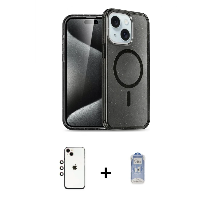 ieg™ iPhone 14 Kılıf Nova Asil Prime - Siyah Joko Magic 5D Cam + Shine Kamera Lens - GI
