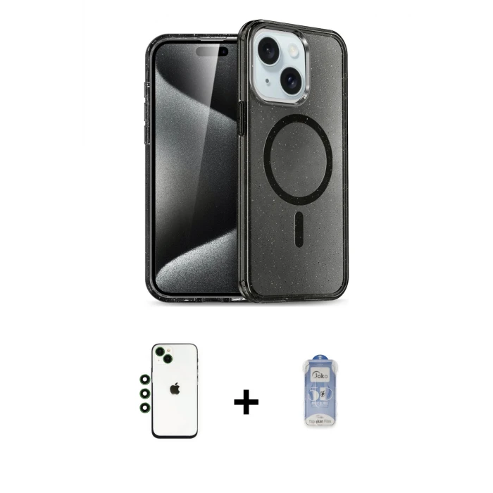 ieg™ iPhone 14 Kılıf Nova Asil Prime - Siyah Joko Magic 5D Cam + Shine Kamera Lens - YL