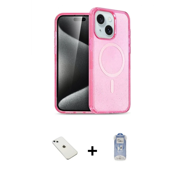 ieg™ iPhone 14 Kılıf Nova Asil Prime - Siyah Joko Magic 5D Cam + Sierra Blue Diamond Kamera Lens