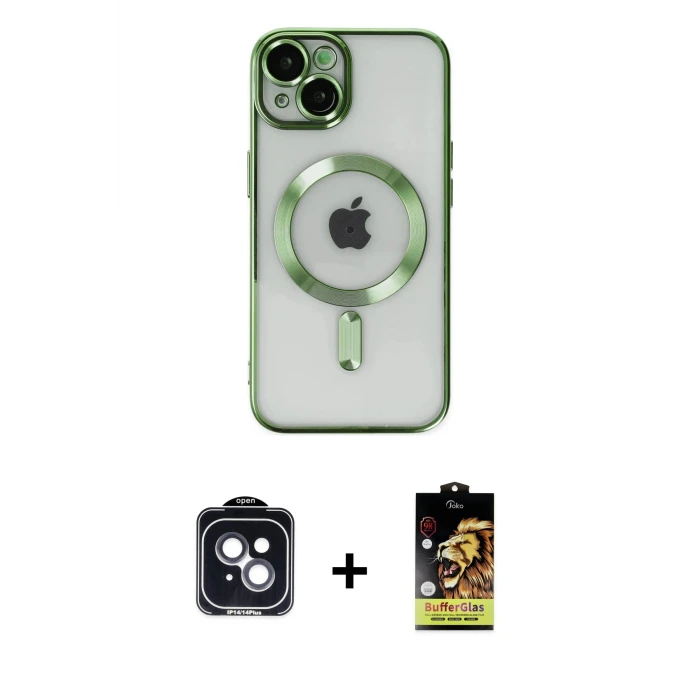 ieg™ iPhone 14 Kılıf Nova Işık Özel Seri - Siyah Buffer Cam Ekran Koruyucu + PVD Metal Kamera Lens - SH