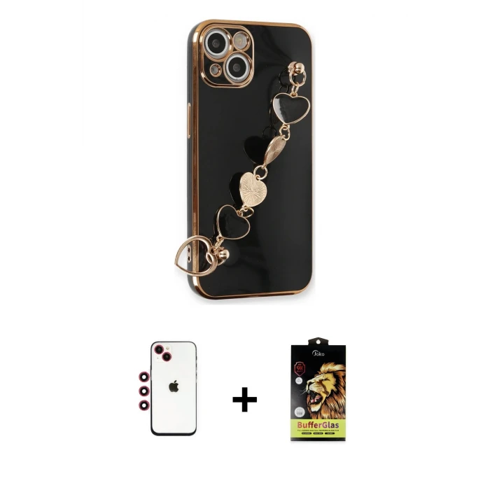 ieg™ iPhone 14 Kılıf Nova Işık Prime - Siyah Buffer Cam Ekran Koruyucu + Shine Kamera Lens - KI