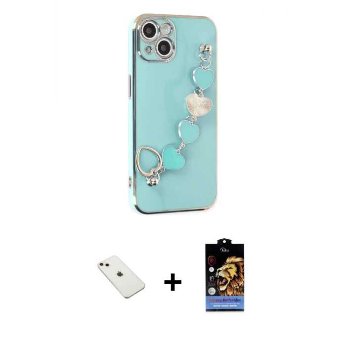 ieg™ iPhone 14 Kılıf Nova Işık Prime - Siyah Buffer Hayalet Cam Ekran Koruyucu + Pembe Diamond Kamera Lens