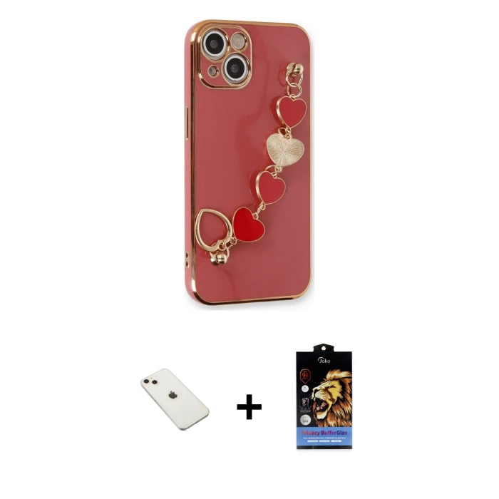 ieg™ iPhone 14 Kılıf Nova Işık Prime - Siyah Buffer Hayalet Cam Ekran Koruyucu + Pembe Diamond Kamera Lens