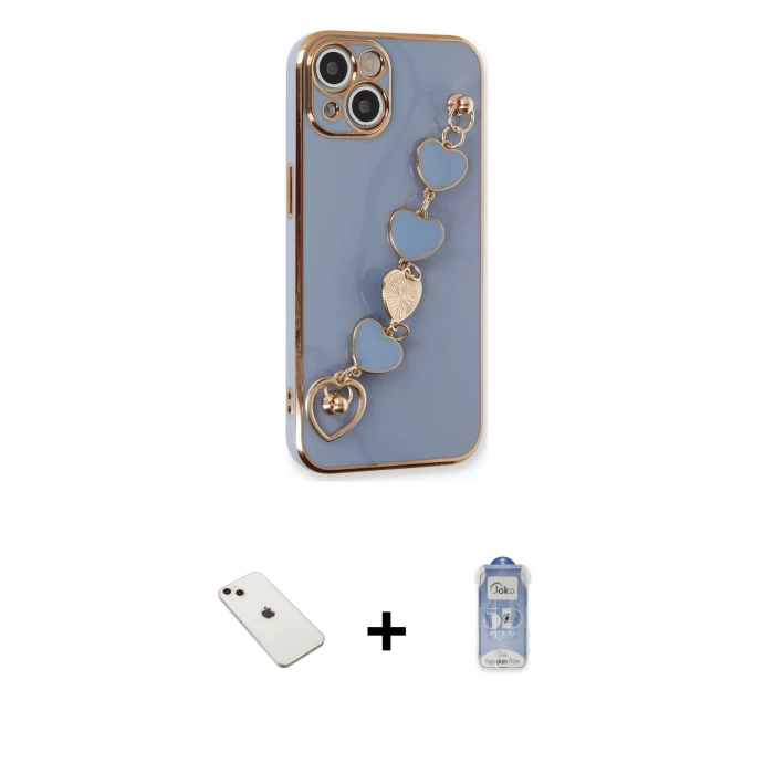 ieg™ iPhone 14 Kılıf Nova Işık Prime - Siyah Joko Magic 5D Cam + Pembe Diamond Kamera Lens