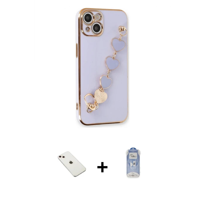 ieg™ iPhone 14 Kılıf Nova Işık Prime - Siyah Joko Magic 5D Cam + Pembe Diamond Kamera Lens