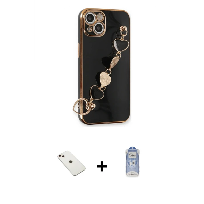 ieg™ iPhone 14 Kılıf Nova Işık Prime - Siyah Joko Magic 5D Cam + Pembe Diamond Kamera Lens