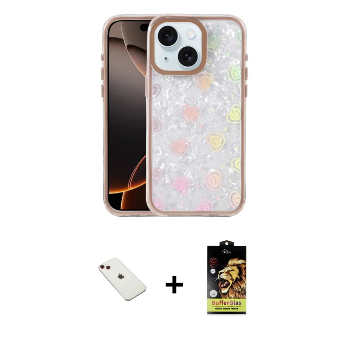 ieg™ iPhone 14 Kılıf Odak Prime - Siyah Buffer Cam Ekran Koruyucu + Diamond Kamera Lens - KI