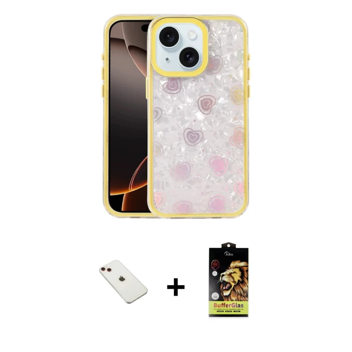 ieg™ iPhone 14 Kılıf Odak Prime - Siyah Buffer Cam Ekran Koruyucu + Diamond Kamera Lens - KI