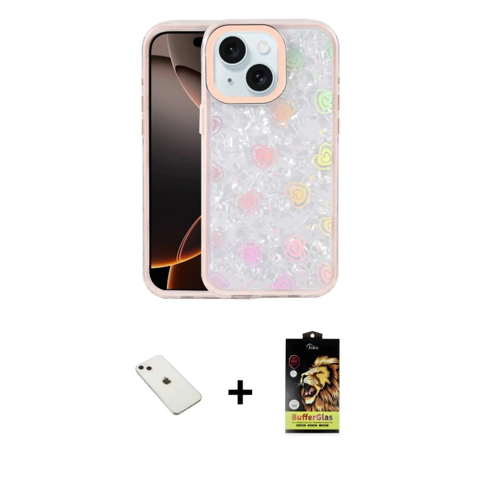 ieg™ iPhone 14 Kılıf Odak Prime - Siyah Buffer Cam Ekran Koruyucu + Diamond Kamera Lens - PE