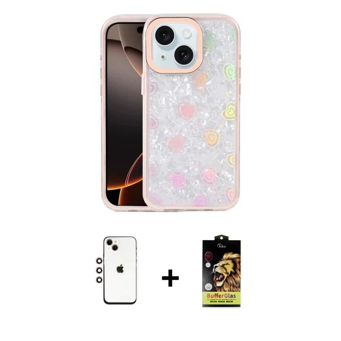 ieg™ iPhone 14 Kılıf Odak Prime - Siyah Buffer Cam Ekran Koruyucu + Shine Kamera Lens - GI
