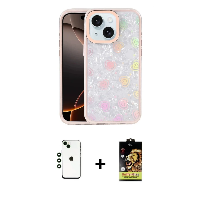 ieg™ iPhone 14 Kılıf Odak Prime - Siyah Buffer Cam Ekran Koruyucu + Shine Kamera Lens - YL
