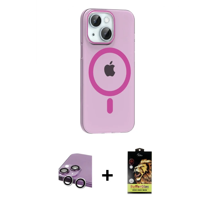 ieg™ iPhone 14 Kılıf Pusula Form Özel Seri - Siyah Buffer Cam Ekran Koruyucu + Raze Metal Kamera Lens - GS