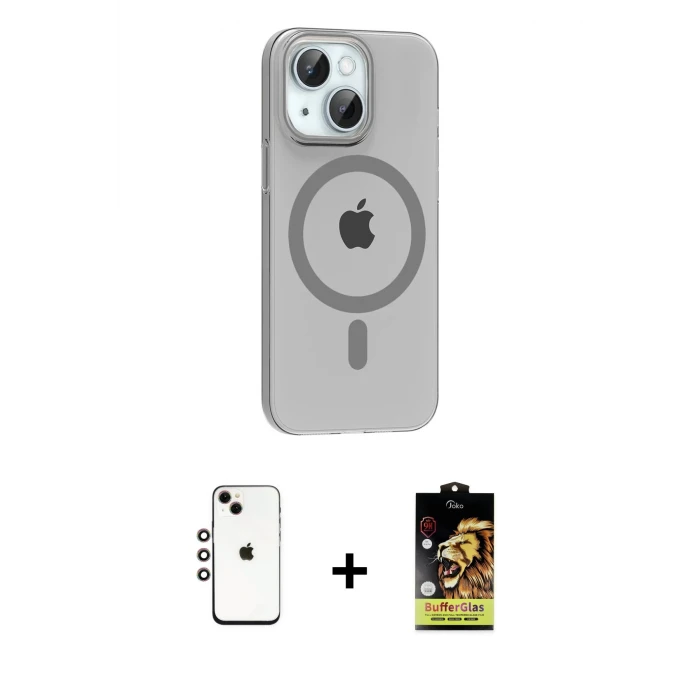 ieg™ iPhone 14 Kılıf Pusula Form Özel Seri - Siyah Buffer Cam Ekran Koruyucu + Shine Kamera Lens - GI