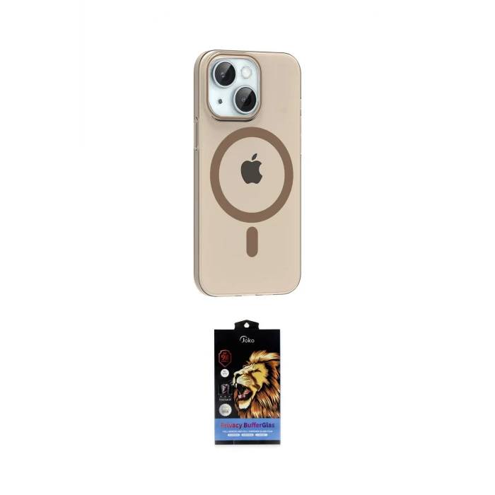 ieg™ iPhone 14 Kılıf Pusula Form Özel Seri - Siyah Buffer Hayalet Cam Ekran Koruyucu