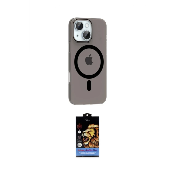 ieg™ iPhone 14 Kılıf Pusula Form Özel Seri - Siyah Buffer Hayalet Cam Ekran Koruyucu