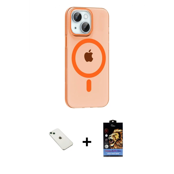 ieg™ iPhone 14 Kılıf Pusula Form Özel Seri - Siyah Buffer Hayalet Cam Ekran Koruyucu + Diamond Kamera Lens - YL