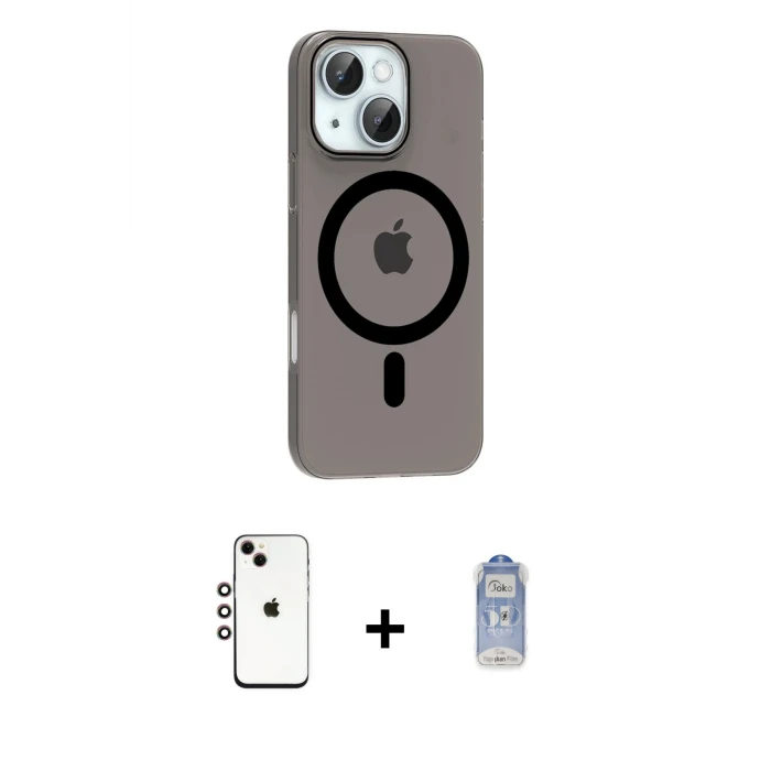 ieg™ iPhone 14 Kılıf Pusula Form Özel Seri - Siyah Joko Magic 5D Cam + Shine Kamera Lens - GI