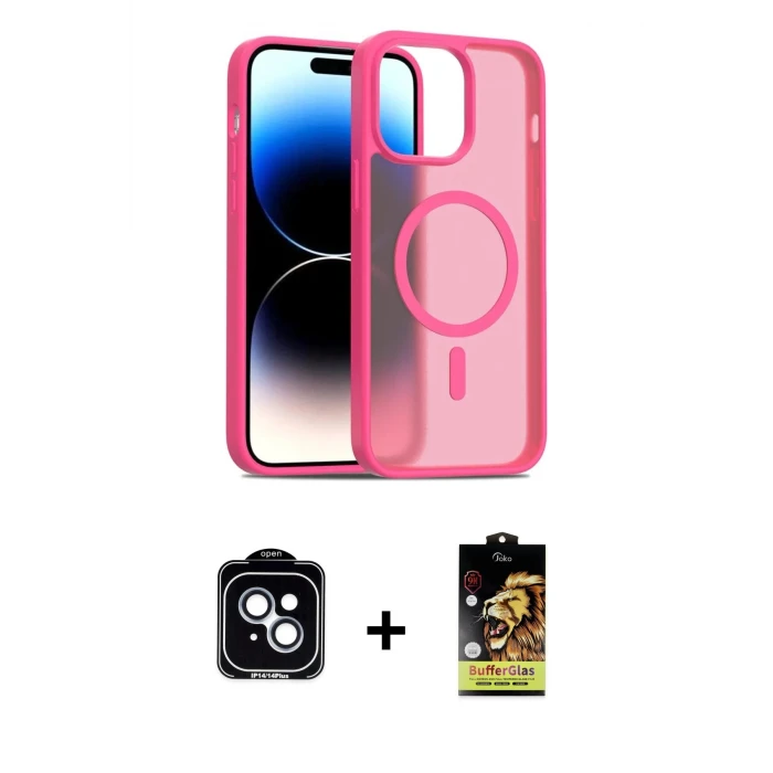 ieg™ iPhone 14 Kılıf Siluet Minimal Prime - Siyah Buffer Cam Ekran Koruyucu + PVD Metal Kamera Lens - MI