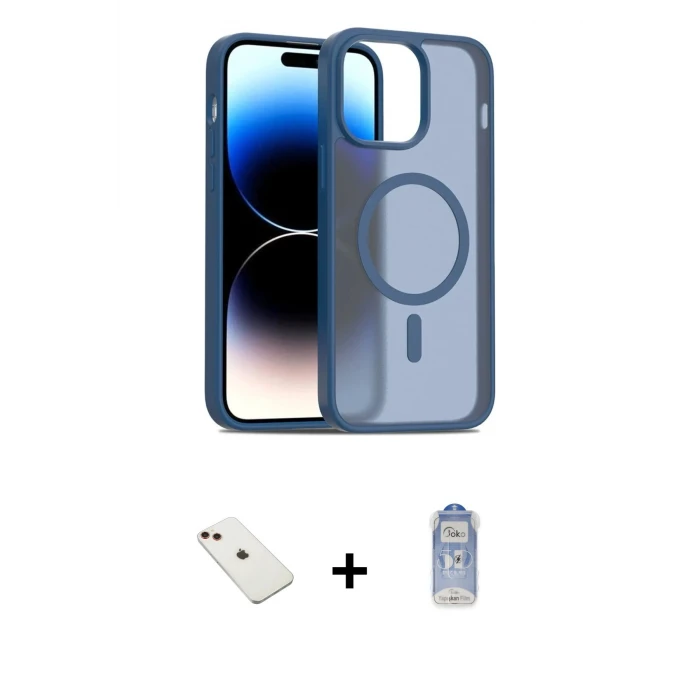 ieg™ iPhone 14 Kılıf Siluet Minimal Prime - Siyah Joko Magic 5D Cam + Diamond Kamera Lens - KI