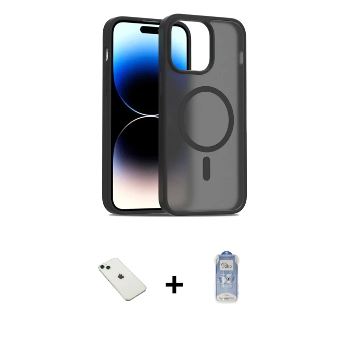 ieg™ iPhone 14 Kılıf Siluet Minimal Prime - Siyah Joko Magic 5D Cam + Diamond Kamera Lens - YL