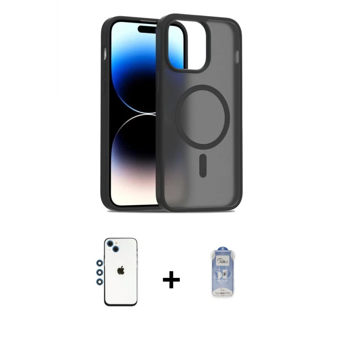 ieg™ iPhone 14 Kılıf Siluet Minimal Prime - Siyah Joko Magic 5D Cam + Shine Kamera Lens - MI
