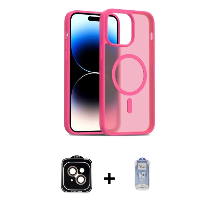 ieg™ iPhone 14 Kılıf Siluet Minimal Prime - Siyah Joko Magic 5D Cam + Turuncu PVD Metal Kamera Lens