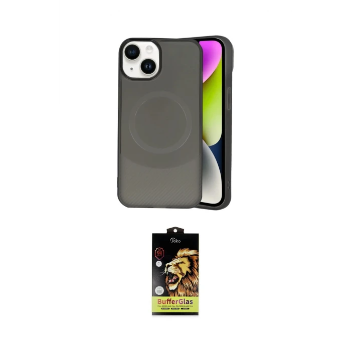 ieg™ iPhone 14 Kılıf Ufuk Serisi - Siyah Buffer Cam Ekran Koruyucu