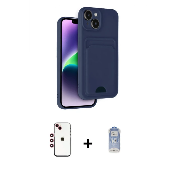 ieg™ iPhone 14 Kılıf Vadi Çizgi Prime - Siyah Joko Magic 5D Cam + Shine Kamera Lens - KI