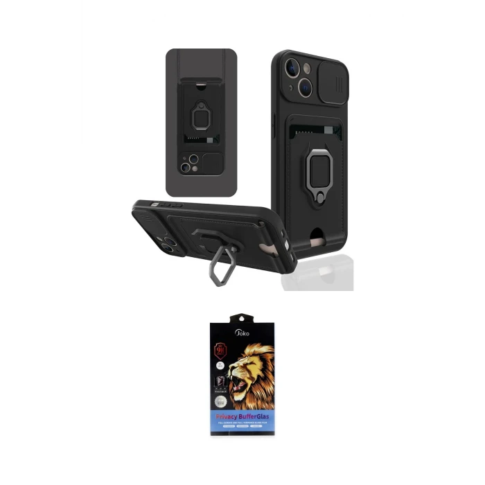 ieg™ iPhone 14 Kılıf Vadi Form Prime - Siyah Buffer Hayalet Cam Ekran Koruyucu