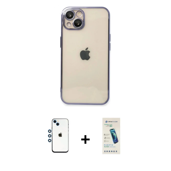 ieg™ iPhone 14 Kılıf Vadi Minimal - Şeffaf Pasifik Cam Ekran Koruyucu + Shine Kamera Lens - MI