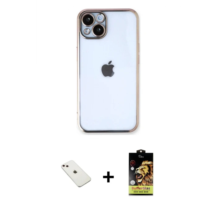 ieg™ iPhone 14 Kılıf Vadi Minimal - Siyah Buffer Cam Ekran Koruyucu + Diamond Kamera Lens - PE