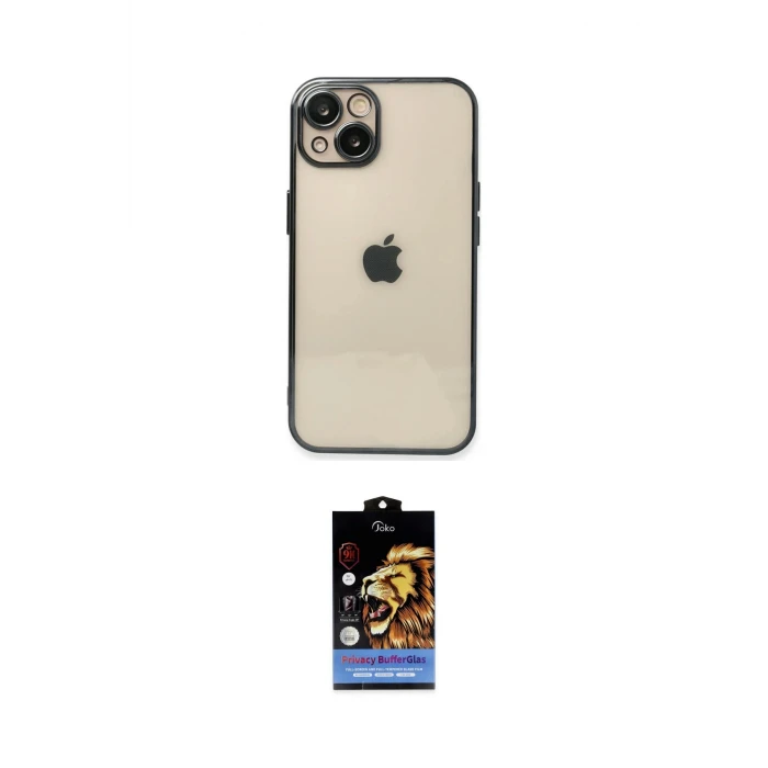 ieg™ iPhone 14 Kılıf Vadi Minimal - Siyah Buffer Hayalet Cam Ekran Koruyucu