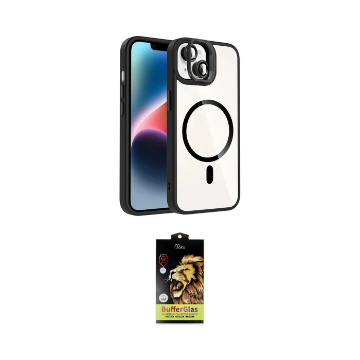 ieg™ iPhone 14 Kılıf Yadigar Asil Koleksiyonu - Siyah Buffer Cam Ekran Koruyucu