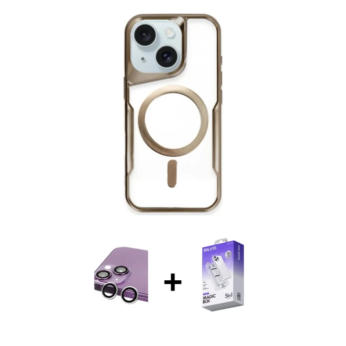 ieg™ iPhone 14 Kılıf Yadigar Klasik Özel Seri - Siyah Bilvis 5in1 3D Magic Cam Ekran Koruyucu + Raze Metal Kamera Lens - GS