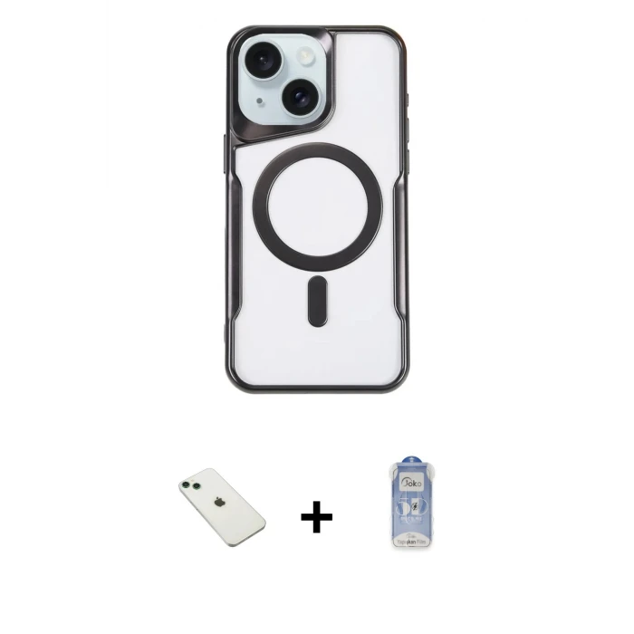 ieg™ iPhone 14 Kılıf Yadigar Klasik Özel Seri - Siyah Joko Magic 5D Cam + Diamond Kamera Lens - YL