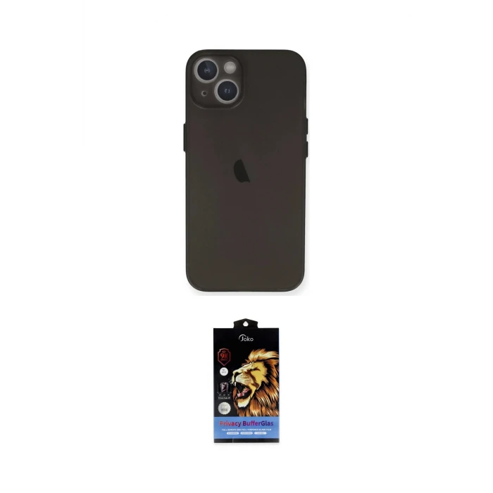 ieg™ iPhone 14 Kılıf Yadigar Yansıma Serisi - Siyah Buffer Hayalet Cam Ekran Koruyucu