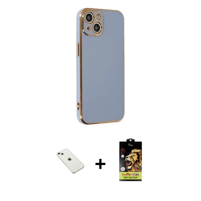 ieg™ iPhone 14 Kılıf Yankı Serisi - Siyah Buffer Cam Ekran Koruyucu + Diamond Kamera Lens - PE