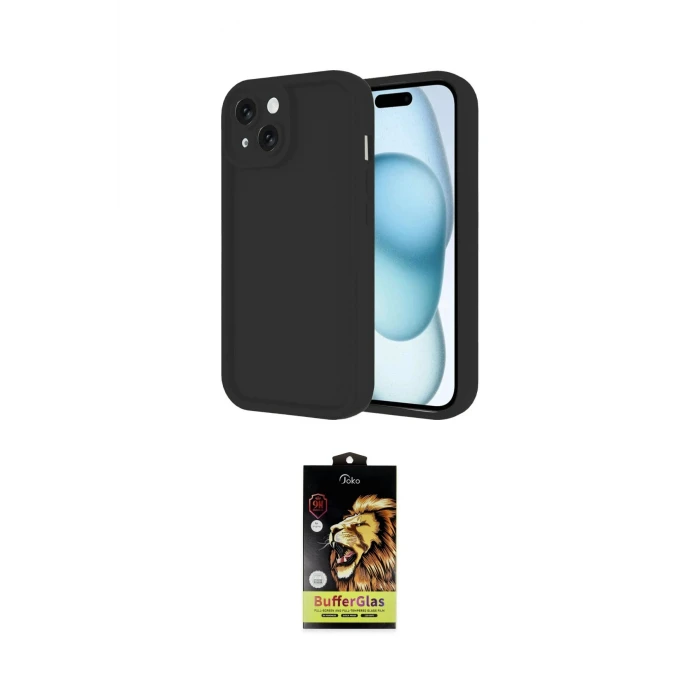 ieg™ iPhone 14 Kılıf Yankı Yansıma Özel Seri - Siyah Buffer Cam Ekran Koruyucu